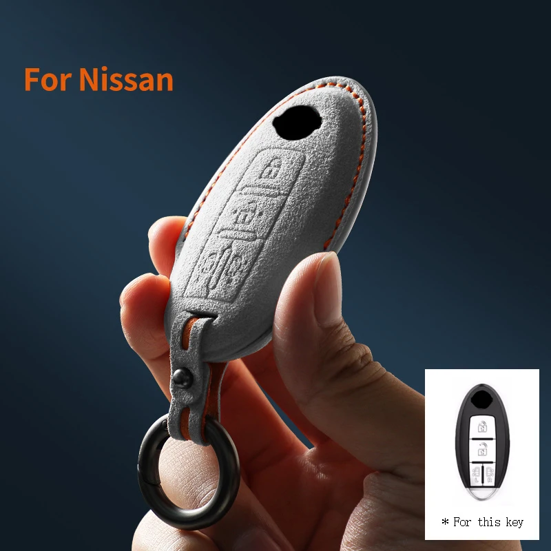 

Car Remote Key Case Cover Shell Keychain for Nissan Quest MPV Elgrand NV200 Evalia Serena for Nissan Suede Leather Key Fob