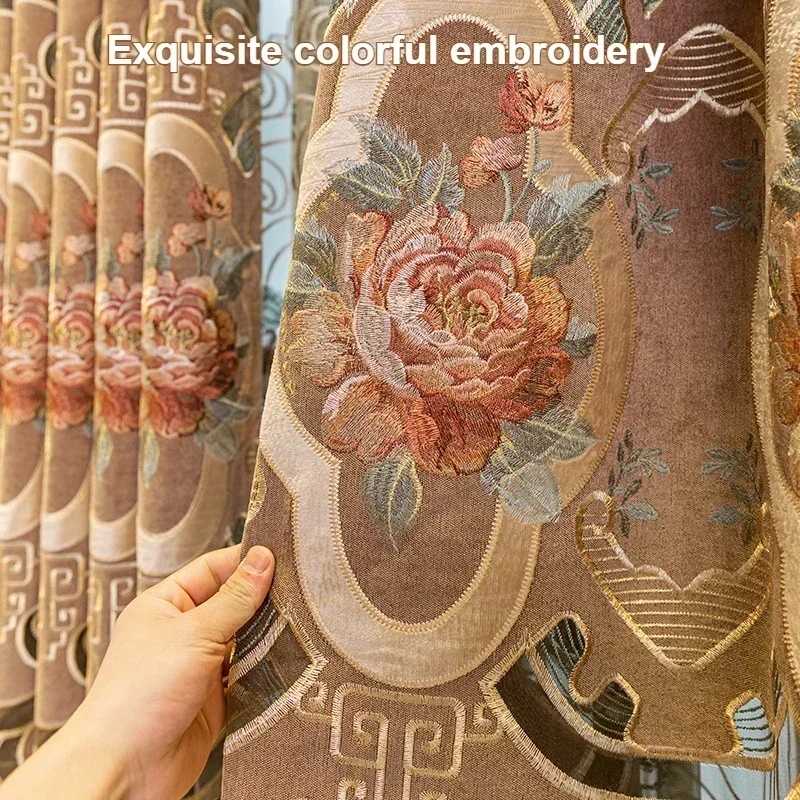 

Thick Chenille Luxurious Embroidery Curtains For Living Room Bedroom Dining Study Hall Window Decor Custom Size Villa Tulle