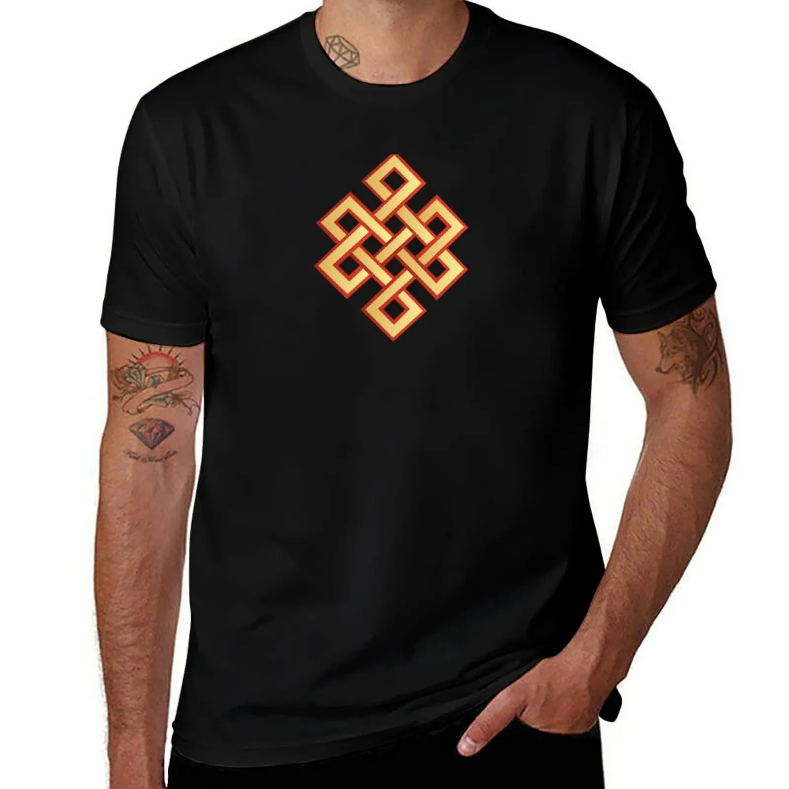 

Buddhist Design - Auspicious Endless Knot T-Shirt plain graphics man clothes oversized graphic tee Men's clothing