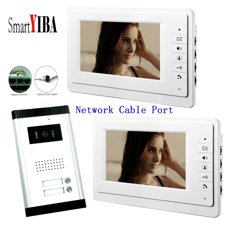 

2 Units Video Intercom 7" Wired Network Cable Port Door Phone Hands-free Visual Intercom Entry Security Doorbell System Kit