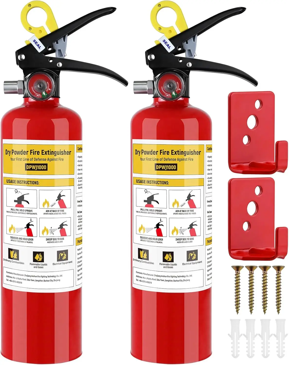 2.2lb Dry Powder Fire Extinguisher 2-Pack - ABC Rated for Home, Car, Kitchen & Vehicles