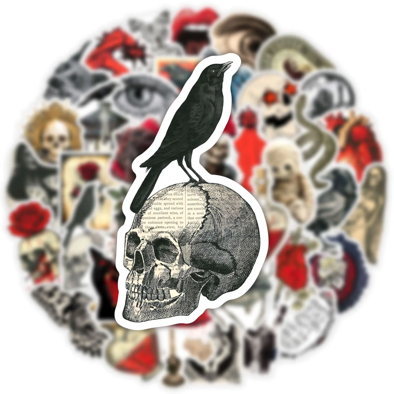 

10/50PCS Retro Red and Black Thriller Gothic Style Stickers Waterproof Graffiti Decals DIY Motorcycle Skateboard Water Cup Bike