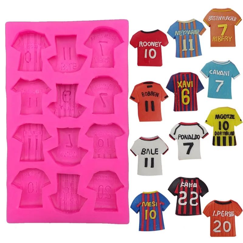 12 Holes Soccer Jersey T-Shirt Silicone Soap Cake Mold Forms For  3D Cake Decorating Tools dh3564