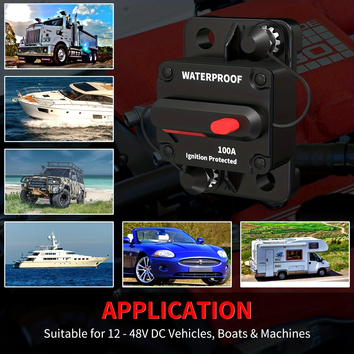 

50A-300A Auto Circuit Breaker Switch for Cars Boats Trucks - with Automatic Reset ≤36V Operating Voltage No Battery Required
