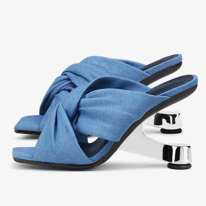 

Летние уличные женские сандалии с квадратным носком, необычные женские туфли без шнуровки на высоком металлическом каблуке, дышащие женские туфли-лодочки с открытым носком