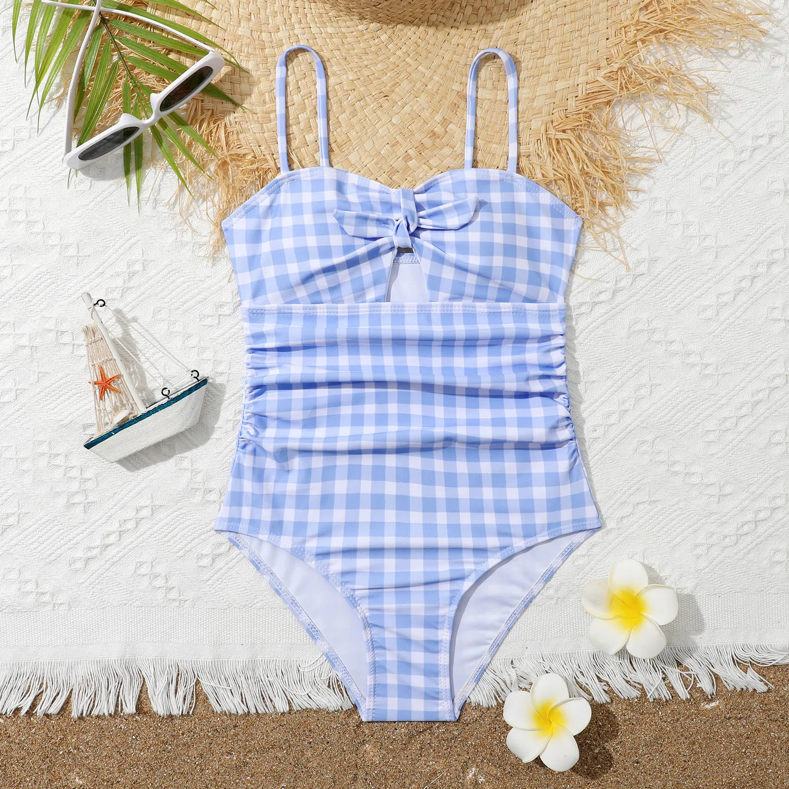 Summer Swimsuit Skintight Bodysuit Bikini For Girl 2024 Summer New Girls\' Swimwear One Piece Swimsuit Children\'s Plaid Bikini