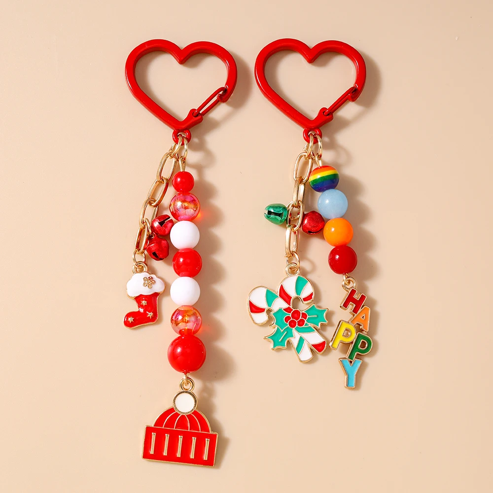 

Cute Enamel Christmas Stocking Keychain Women Girls Key Ring Pendants for Handbag Decor DIY Handmade Key Chain Gift