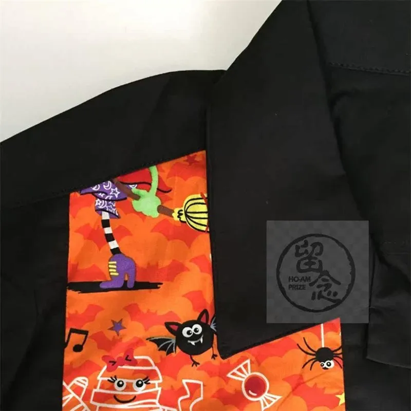 

Orange Cotton Halloween Witch Bat Print Shirt Men's Special Wide Fit Short Sleeve Casual Shirt Resistant to Fading And Deform...