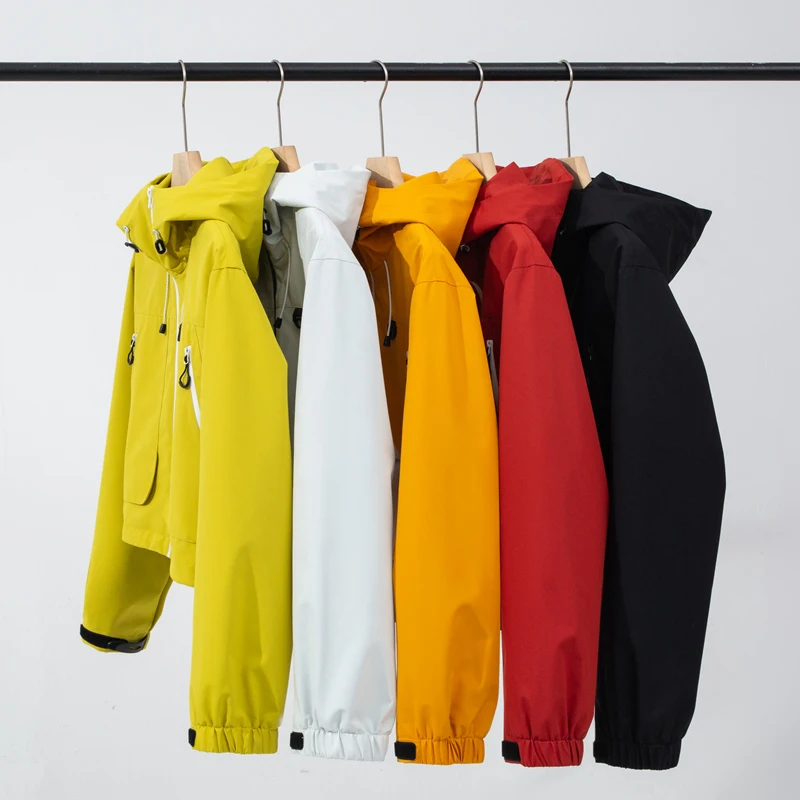 Unisex Multi‑Color Hooded Windbreaker Jacket Windproof Waterproof Drawstring Hood Elastic Cuff Zipper Pockets Lightweight Outdoo
