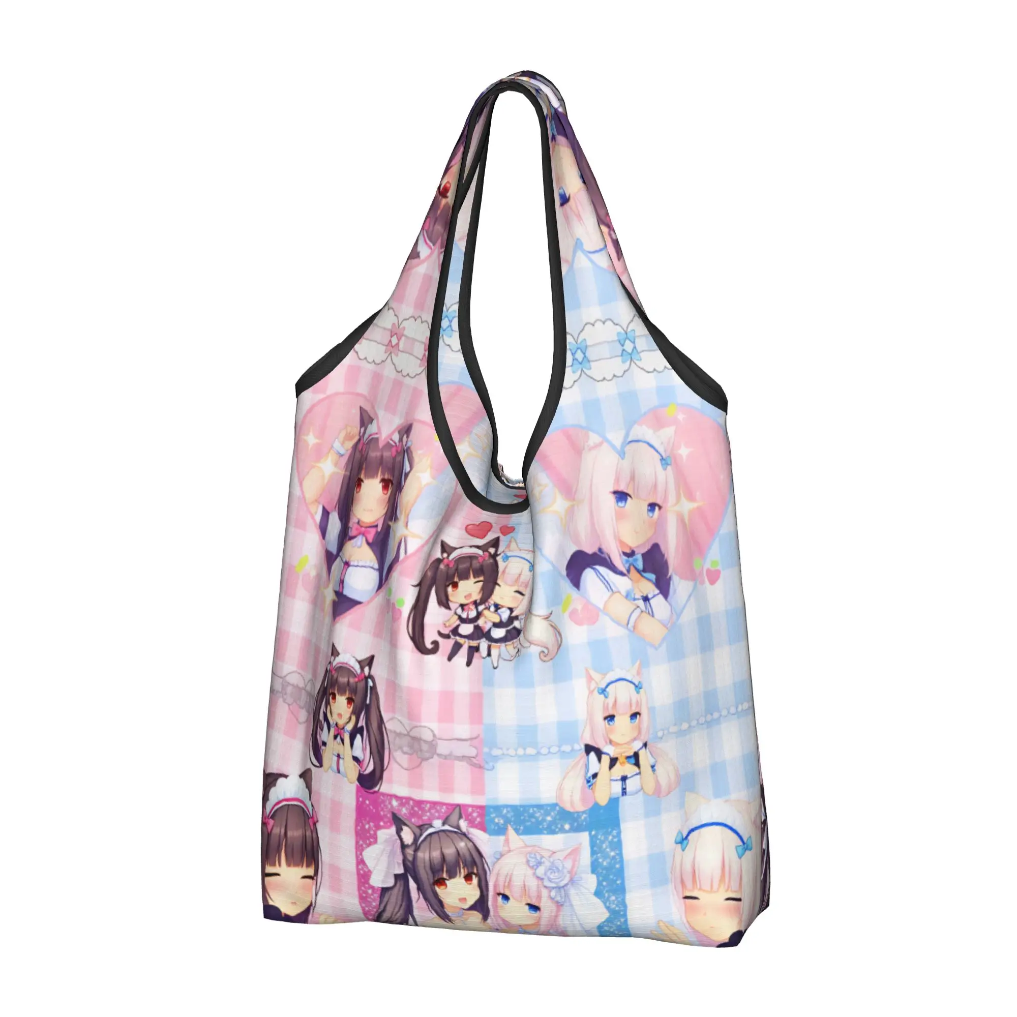 Game N-Nekopara Chocola Vanilla Groceries Shopping Tote Bag Women Kawaii Anime Shopper Shoulder Bag Large Capacity Handbag