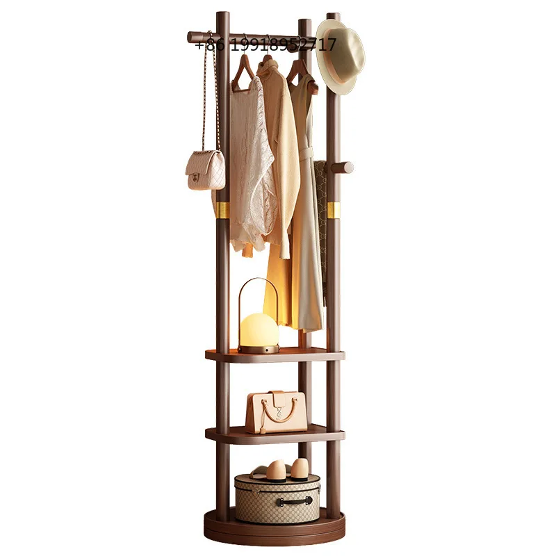 Advanced solid wood rotating coat rack, round square wooden hanger, multi-layer storage rack, movable coat rack, bedroom hanger