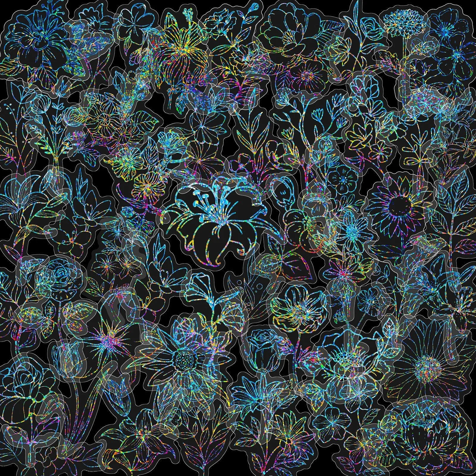 متنوعة 50/100 قطعة من ملصقات الليزر على شكل زهرة فضية يمكنك صنعها بنفسك لتزيين كوب الماء وملصقات الحيوانات الأليفة الشفافة