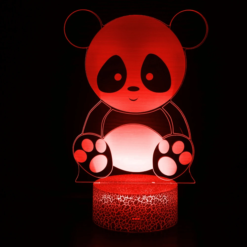 Panda Figure Night Light for Kids Room 3D Illusion Lamp 7 Color Changing Bedroom Decoration Nightlight Birthday Christmas GIft