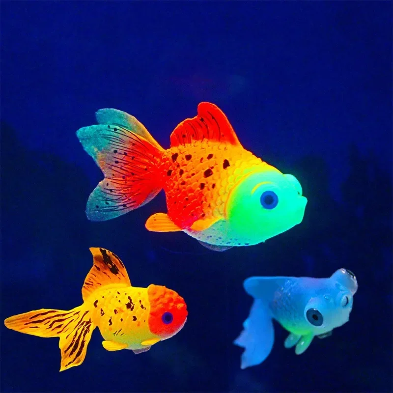 Glow In The Dark Artificial Aquarium Fishes Realistic Moving Floating Colorful Goldfish Fish Ornament For Aquarium