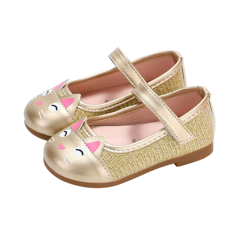 زوج واحد من أحذية الأطفال بتصميم قطة قابلة للتنفس أحذية الأطفال الصغار أحذية ترفيهية للفتيات الصغيرات (مقاس ذهبي 22)