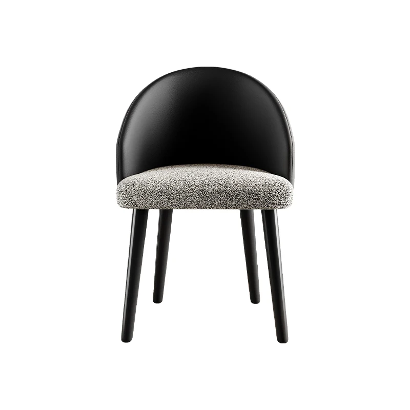 #Two-tone Mixed Upholstery Dining Chair, Leather Back + Linen Fabric Seat, Black Solid Wood Leg Armless Side Chair