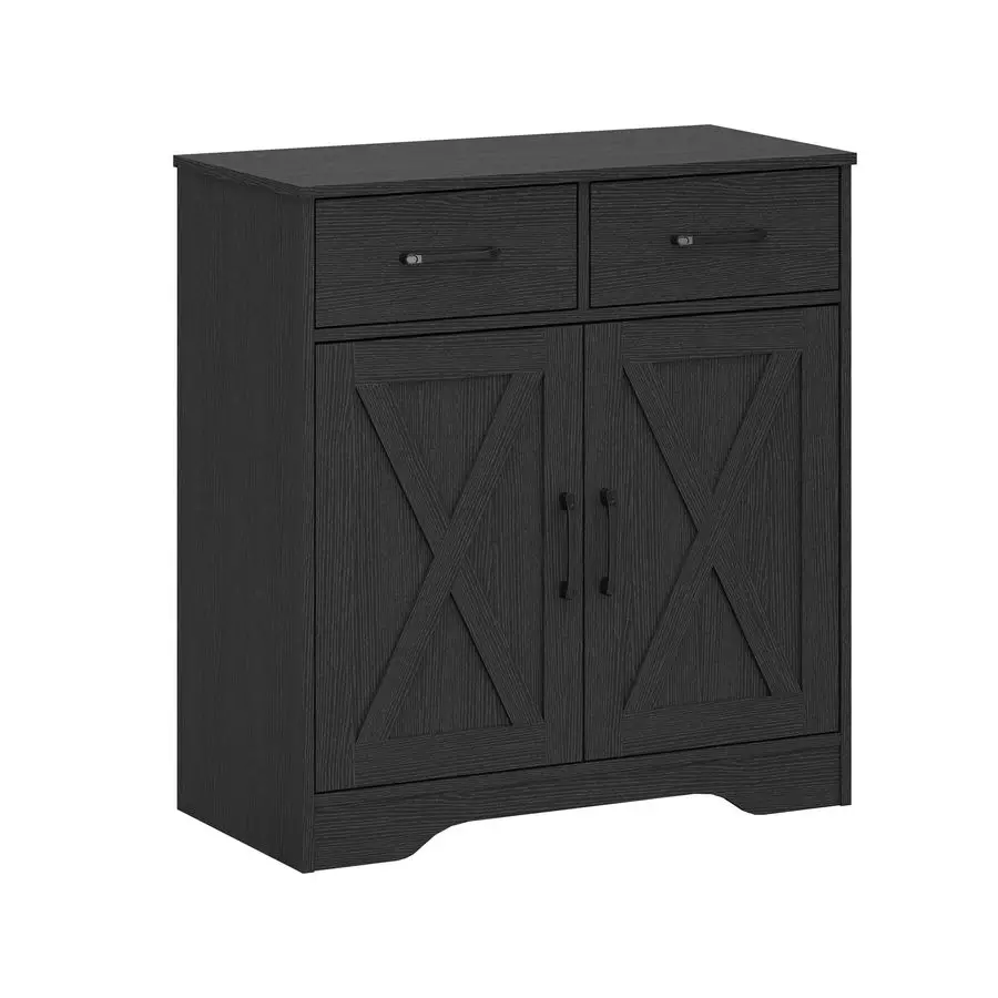 Wooden Storage Cabinet Rustic Organizer for Living Room Kitchen FreeStanding 2 Doors 2 Drawers Hallway Farmhouse Style Black