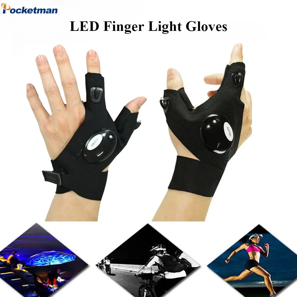 

Magic Strap Fingerless Gloves LED Flashlight Waterproof Cycling Camping Hiking Rescue Glove Lamp Lighting Gloves