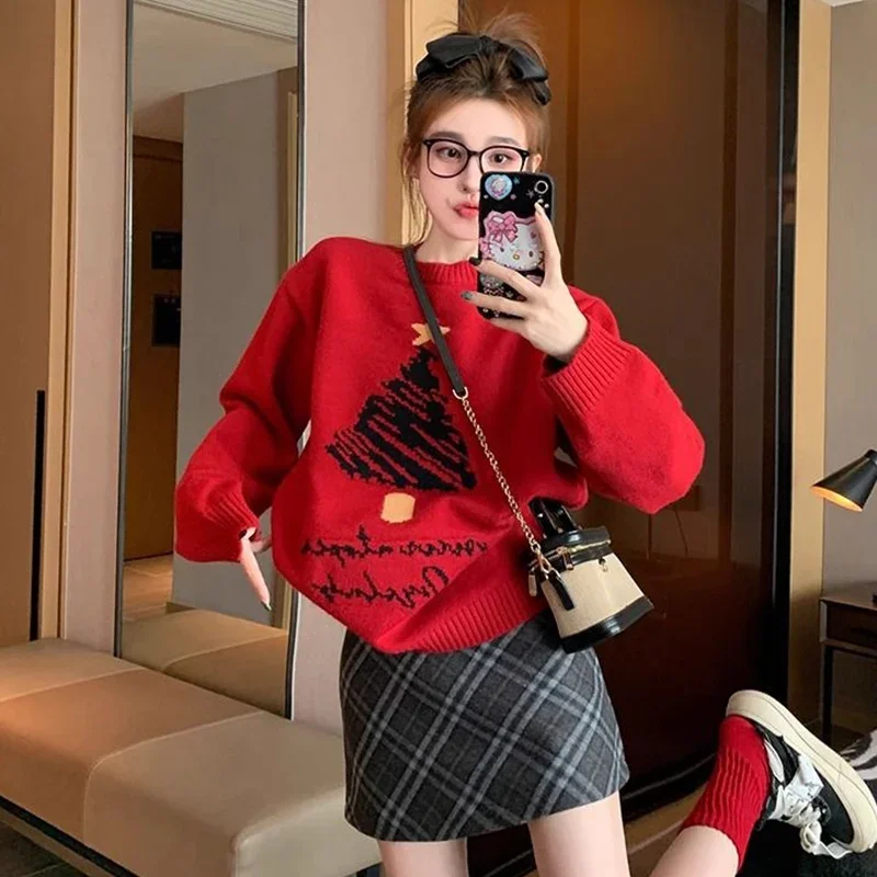 Autumn/winter New Loose Versatile High Quality O-neck Pullover Knitted Sweater Christmas Fashion Casual Long Sleeved Women's Top