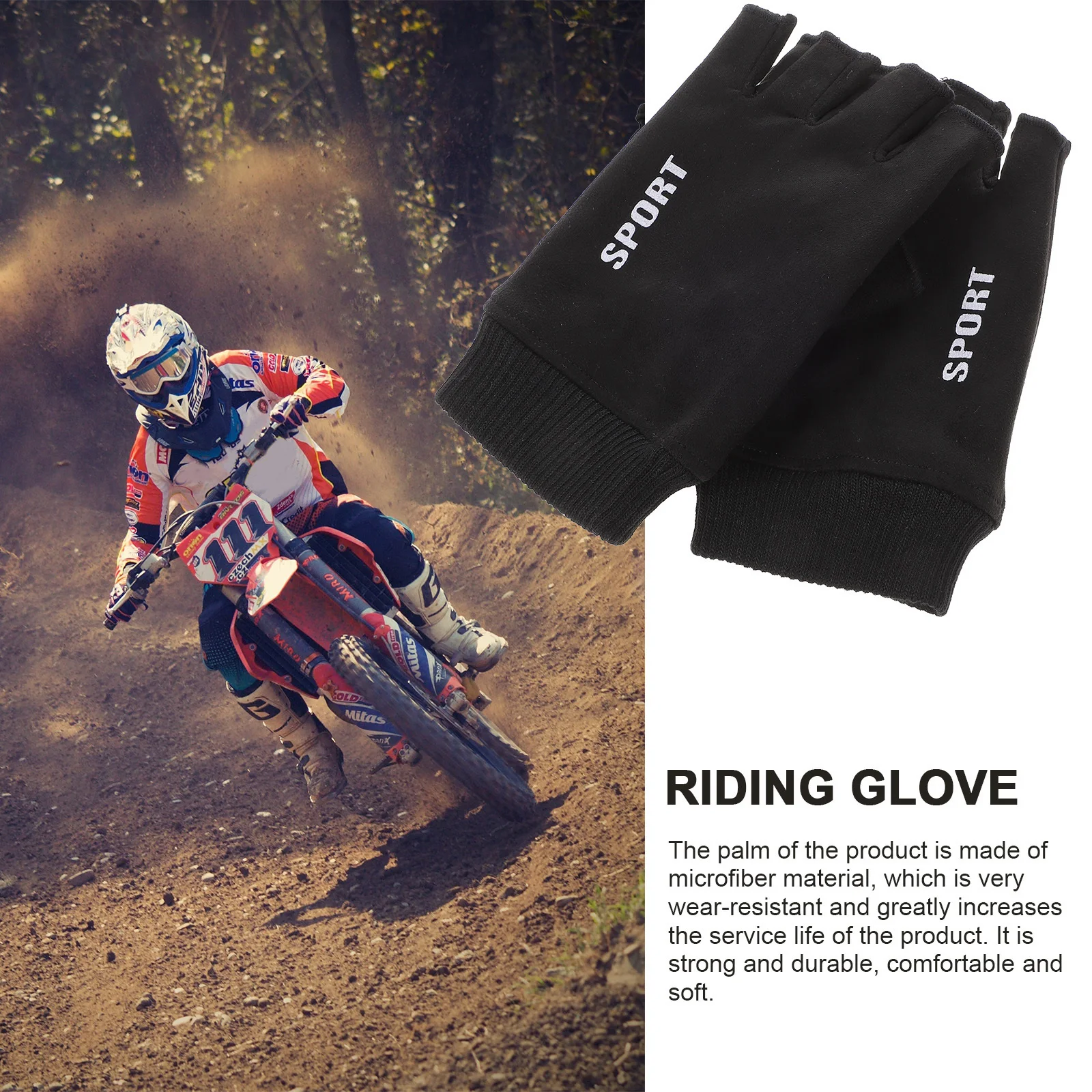 Guantes de montar de medio dedo para hombre, manoplas de punto suaves negras, guantes protectores deportivos cálidos para entrenamiento de invierno, ventilación de patinaje