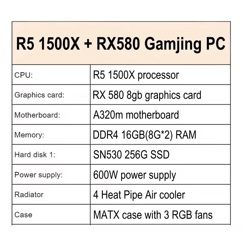 Gaming Desktop Pc Computer Rebuilt Gaming Pc R5 1500X with Rx 580 Graphics Card Ram 16g 256gb Ssd Computer - view 2