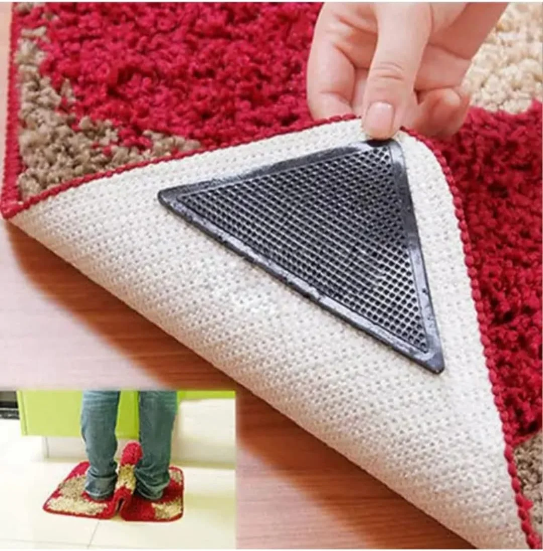 8Pcs Set Triangle Washable Rug Gripper Anti-Slip Reusable Rubber Mat Non Slip Patch Tape For Tile Floors Carpets Corners Pad