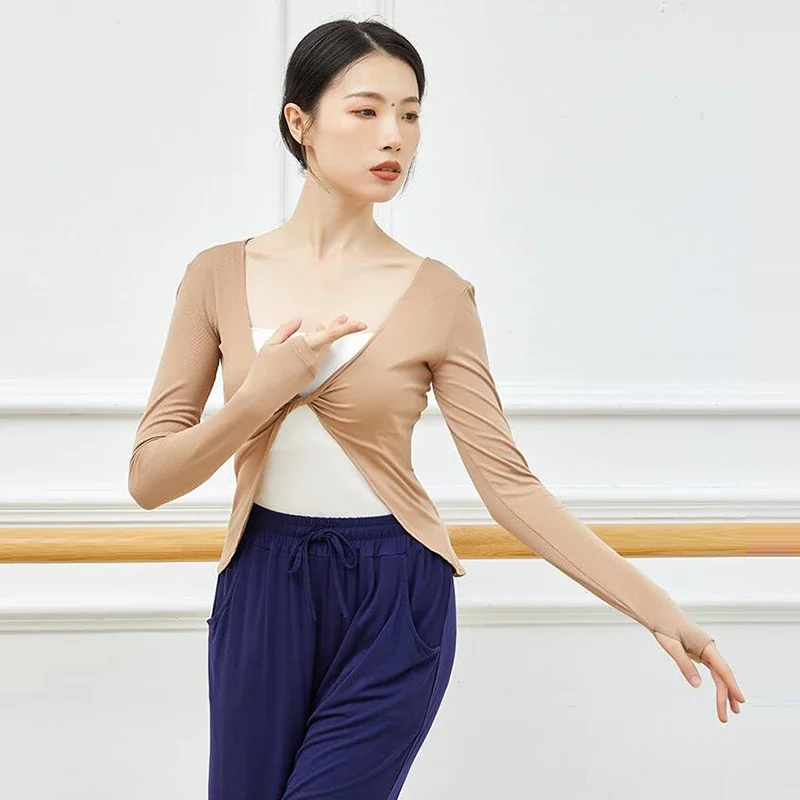 

Балетные топы для женщин, танцевальный топ с запахом, балетная куртка для взрослых, укороченный топ, пальто, хлопковая танцевальная рубашка с длинными рукавами для женщин, топы, балетные наряды