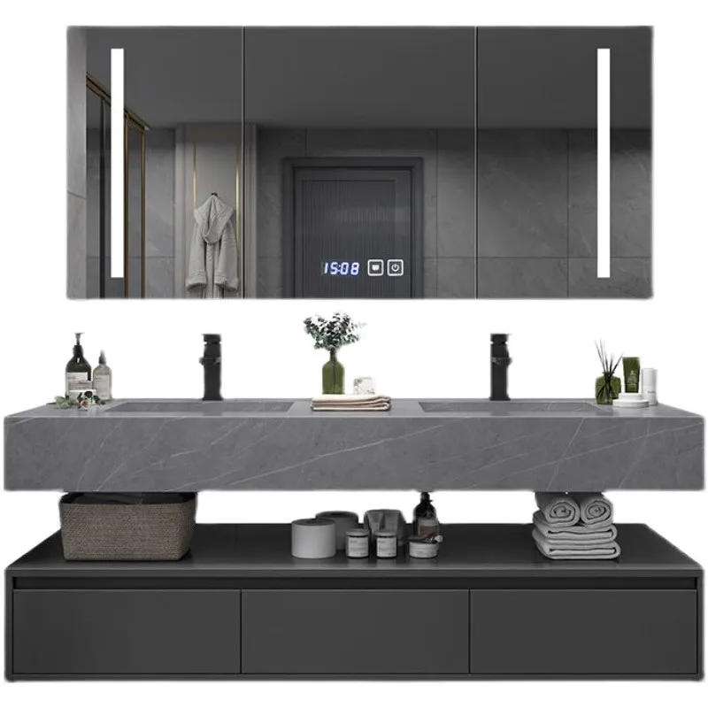 

Bathroom Cabinet Combination Cream Wind Wash Basin Wash Table Rock Slate Ceramic Seamless Integrated Bathroom Cabinet