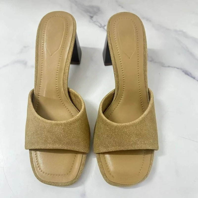 2025 Elegant Block Heels Women Summer Sandals Pointed Toe Slingbacks Sexy Thin Strap Suede Brand Design Dress Office Lady Shoes view 4