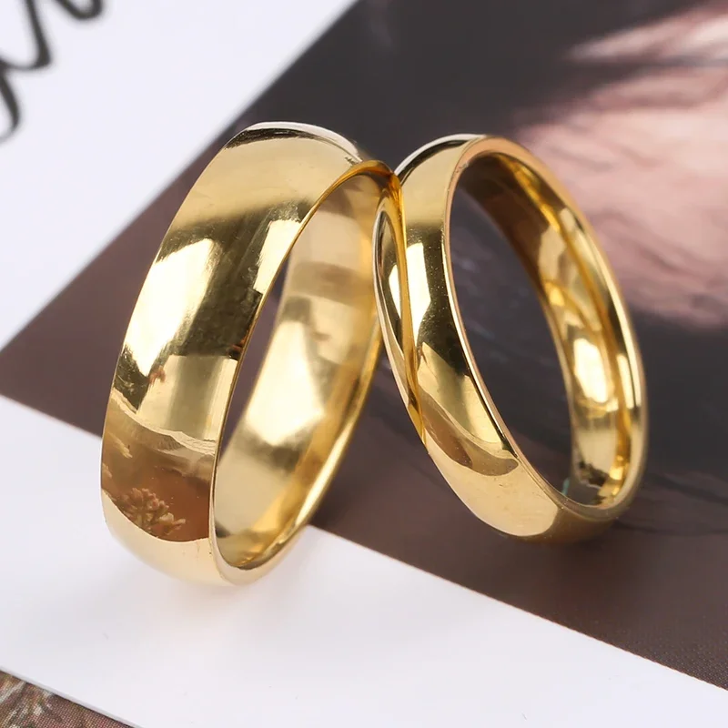 Valentine's Day Gifts Simple Smooth Plain Ring Classic Gold Color Rings for Women Men Wedding Couple Lovers' Engagement Jewelry