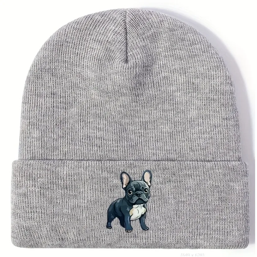 French Bulldog Print Beanie for Men Women, Soft Warm Knit Hat for Dog Lovers, Casual Outdoor Winter Hat