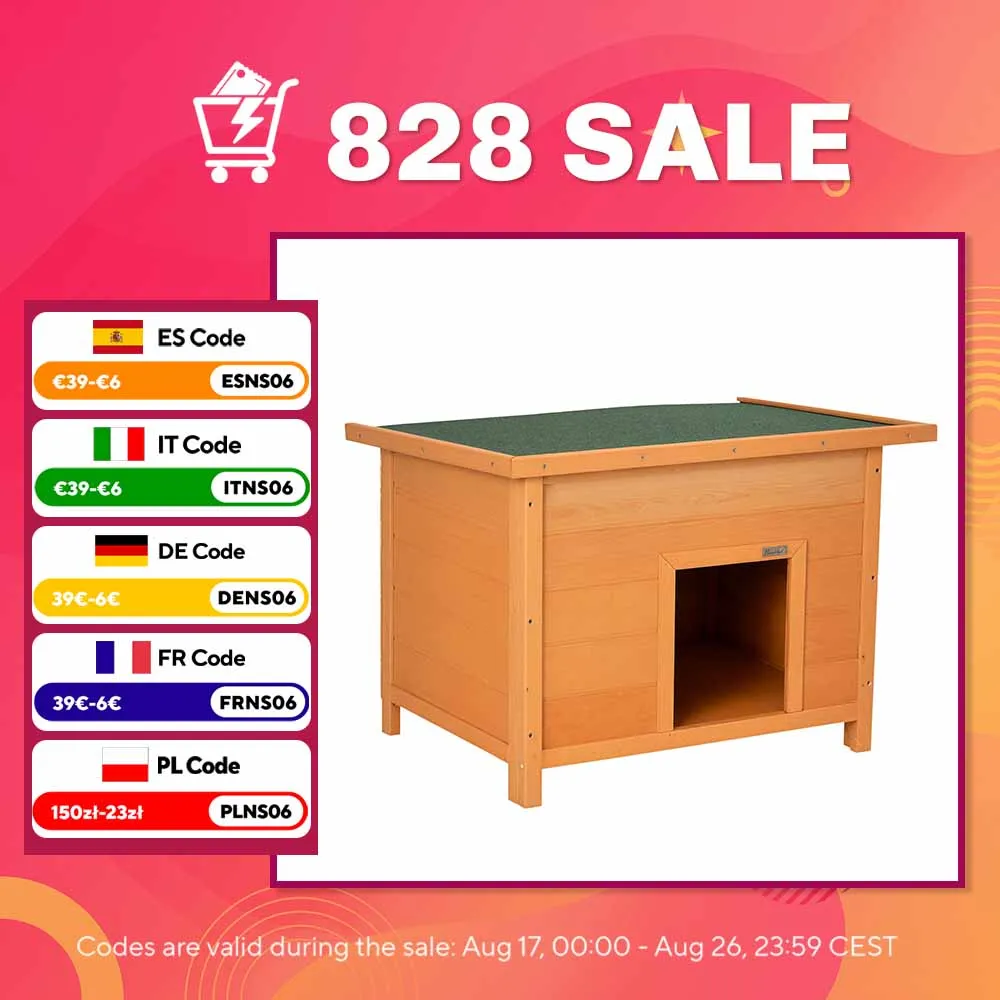 PawHut Caseta de Madera para Perro 82x58x58cm Techo Abatible Asfáltico