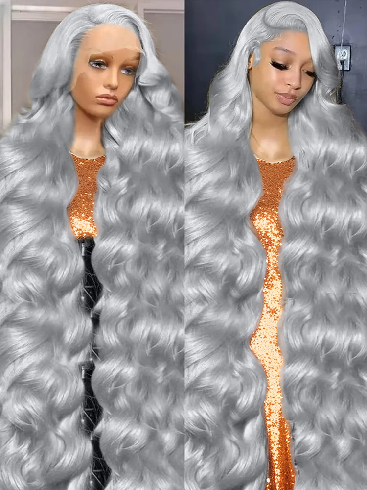 

30 40 Inch Body Wave Human Hair Wigs 13x6 HD Lace Frontal Wigs 250% Density Silver Grey Colored 13x4 Lace Front Human Hair Wigs