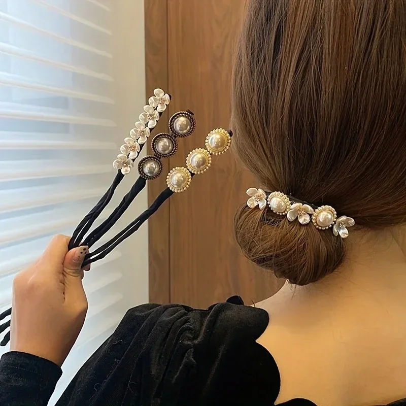 Vintage Elegant Pearl Bun Maker Lazy Hair Curler Tools Hair Styling Accessories Flower Hairpin Hair Braiding Braider Hairgrip