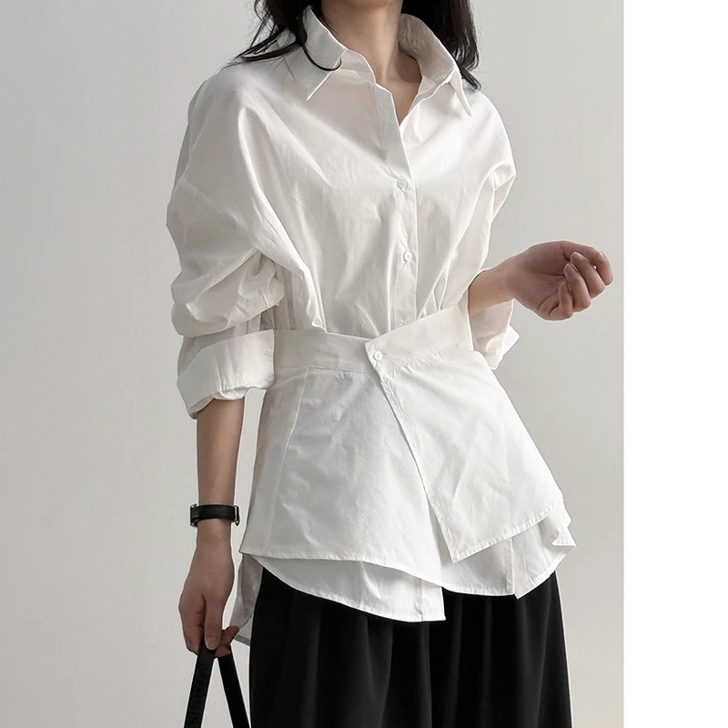 Unique Designs Women's White Shirts Single-Breasted Elegant Outfit Long Sleeve Cotton Classic Blouse Female 2025 New Trendy