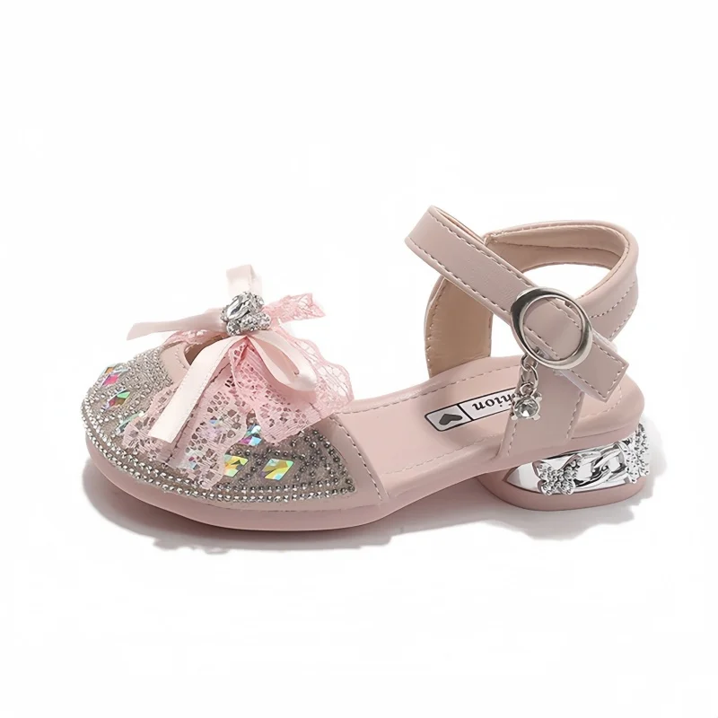 Girls Princess Shoes Summer 2026 Soft-Soled Closed-Toe Sandals Rhinestone Bowknot Glitter Crystal Flat Shoes for Little Girls