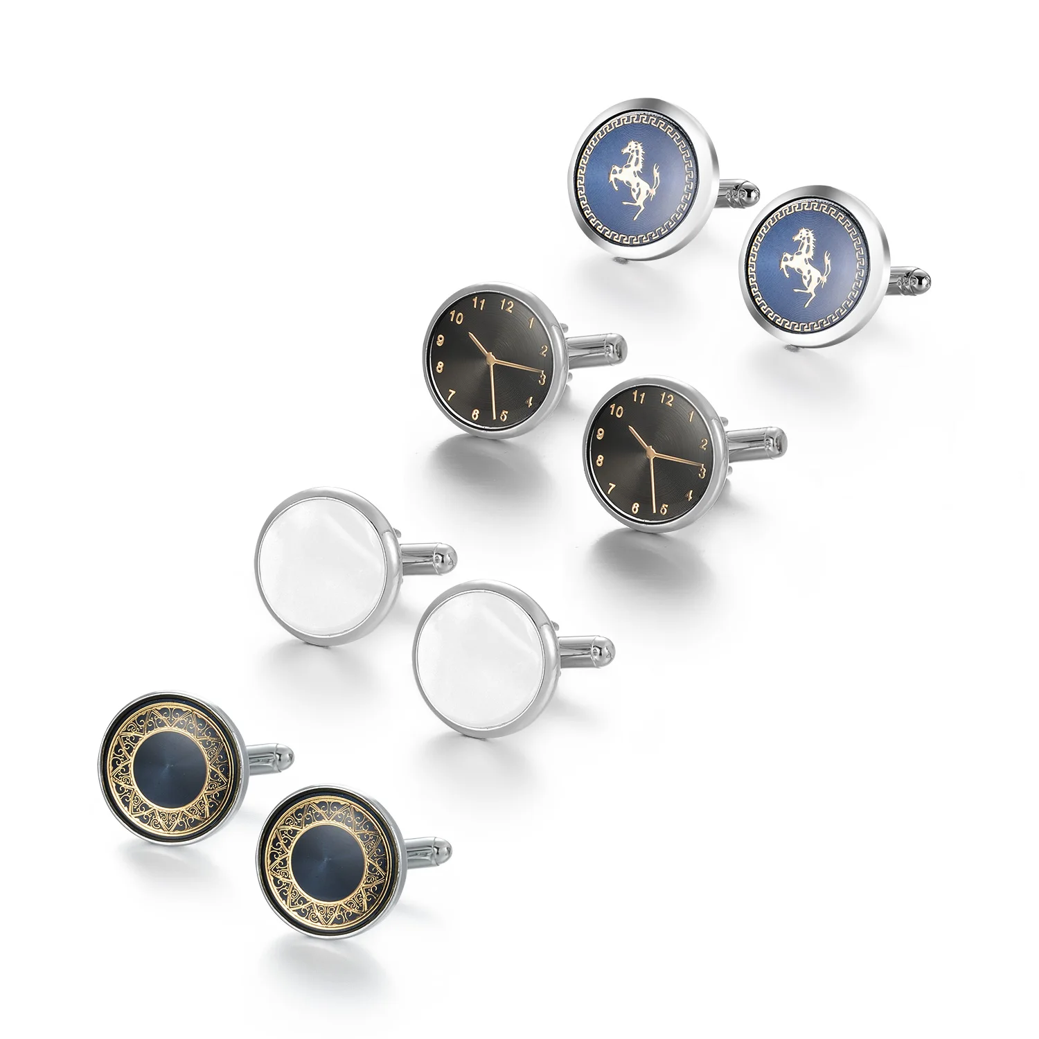 1/4 Piars Man Shirt Cufflinks Button Round Men's Cufflinks For Mens Horse Clock Men Cuffs Links Tie Clips Wedding Guests Gifts
