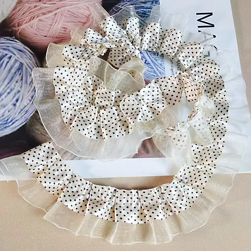 Lolita Candy Color Double Layer Dotted Pleated Lace Children's Handmade DIY Clothing Skirt Pet Neck Sewing Fabric Accessories