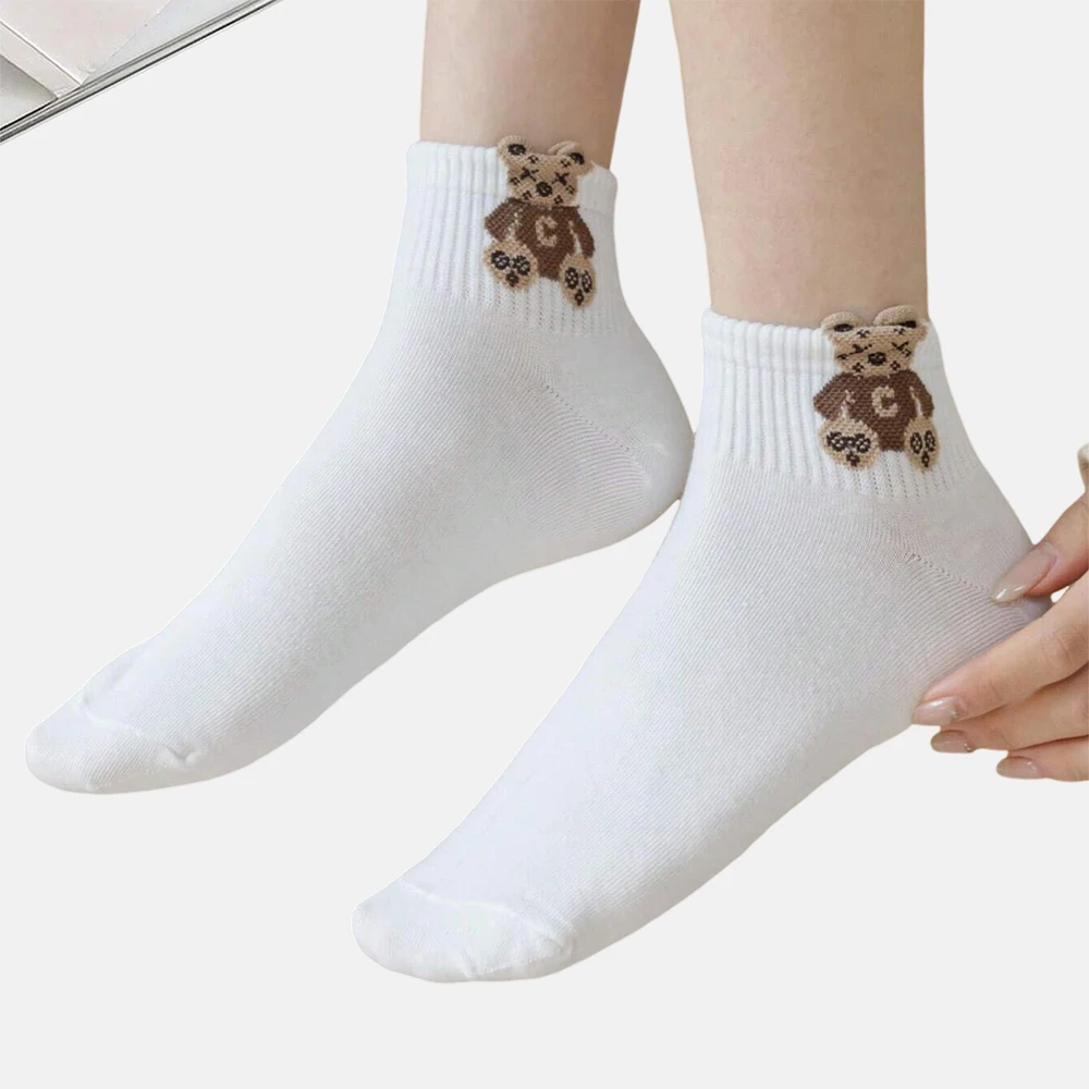 5 Pairs Women Cartoon Patterned Ankle Socks Cute Fashionable Versatile Comfortable Moisture Absorbing Soft Casual Short Socks