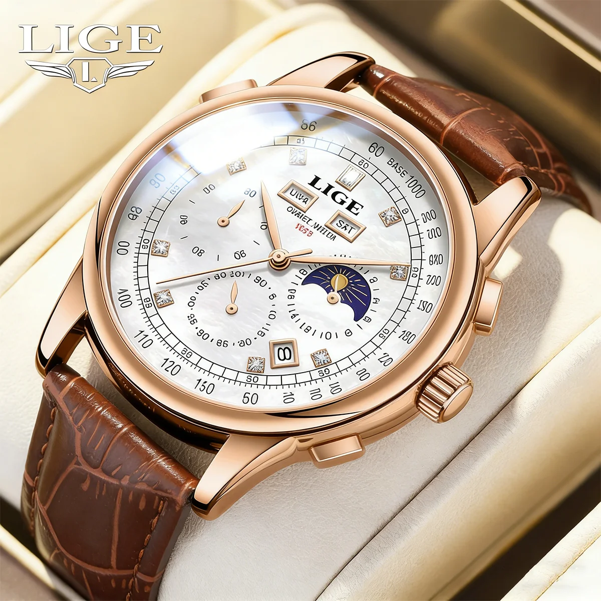 lige-新品レザーメンズ腕時計-クロノグラフ日付表示-ムーンフェイズ-タイミング機能付き-ビジネス向け-夜光クォーツ腕時計-男性用時計