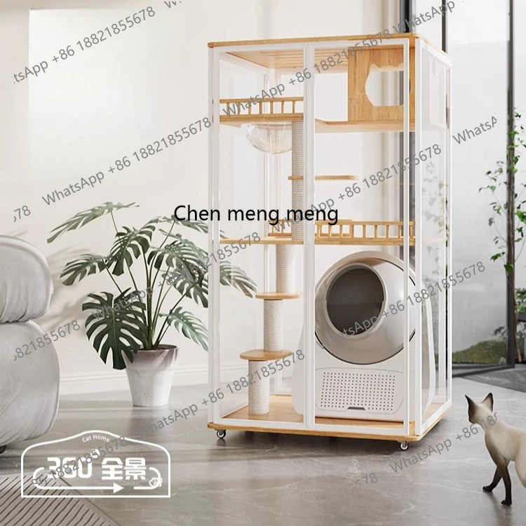 

Panoramic glass cat villa fully transparent solid wood does not occupy a cat nest household small apartment cat cage cabinet