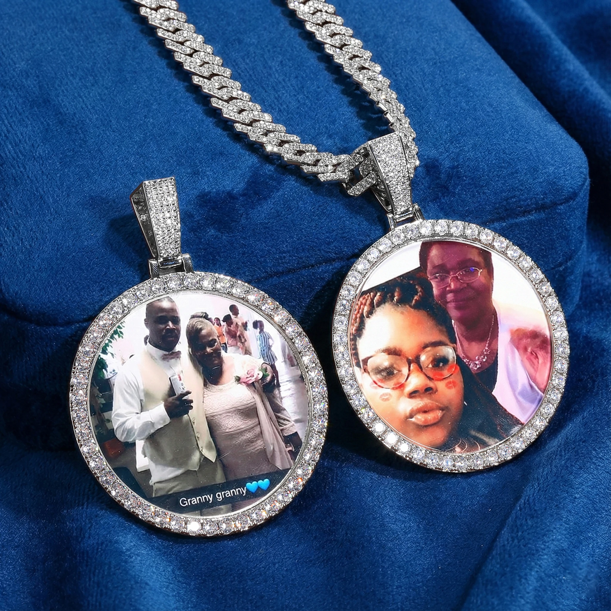Ожерелье с фотографией в виде круга по индивидуальному заказу, персонализированный кулон с кубическим цирконием и кубинской цепочкой, подвеска с лазерной гравировкой