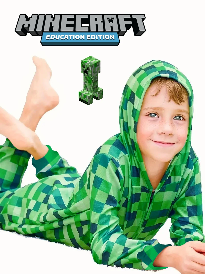 Minecraft Creeper costume New Year's Carnival Boys' Game Character Hooded Jumpsuit Cosplay Holiday Birthday Party