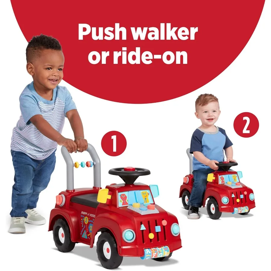 Paseo en buggy ocupado en un coche de juguete con 17 actividades interactivas, sentado a pie para edades de 1 a 3 años, presenta almacenamiento incorporado, caminar o paseo Op