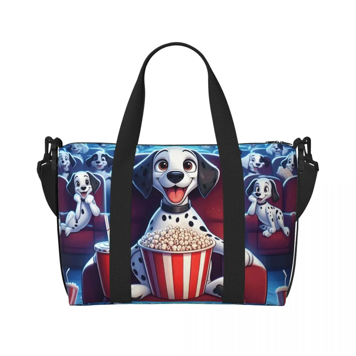

Custom Anime 101 Dalmatians Tote Bag Women Large Capacity Cartoon Dog Kawaii Beach Gym Shoulder Travel Bag