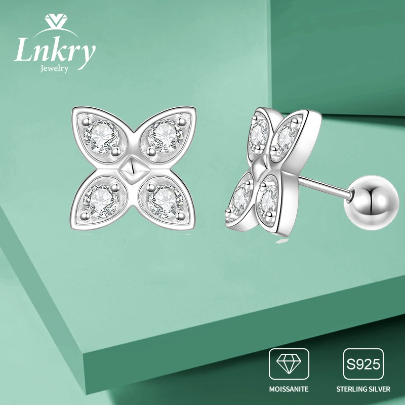 

Lnkry 925 Sterling Silver 3mm Moissanite Stud Earrings Cute Mini Four-leaf Flower Earring for Women Trendy Jewelry Gifts