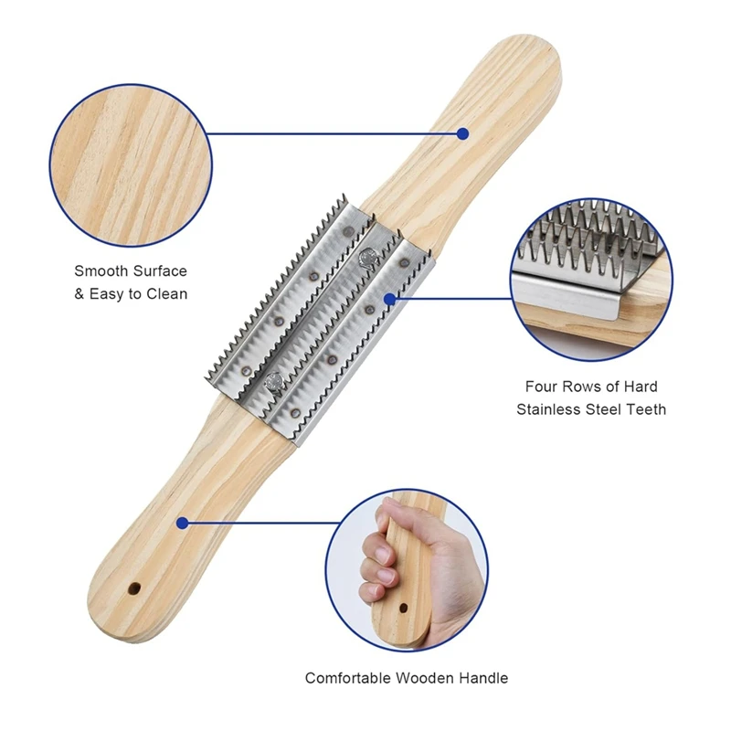 Rastrillo de rueda pulidora de 2 uds, mango de madera, 4 filas de dientes de Metal, herramienta de limpieza de rueda pulidora para eliminar compuestos residuales-AT64