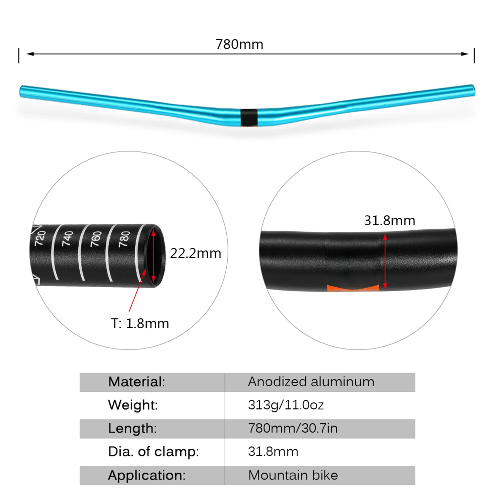 Aluminum Alloy  Handlebar Mountain Bike Handle Bar  Cycle Flat Bar 780MM Anodized Handlebar Plastic  Handlebar