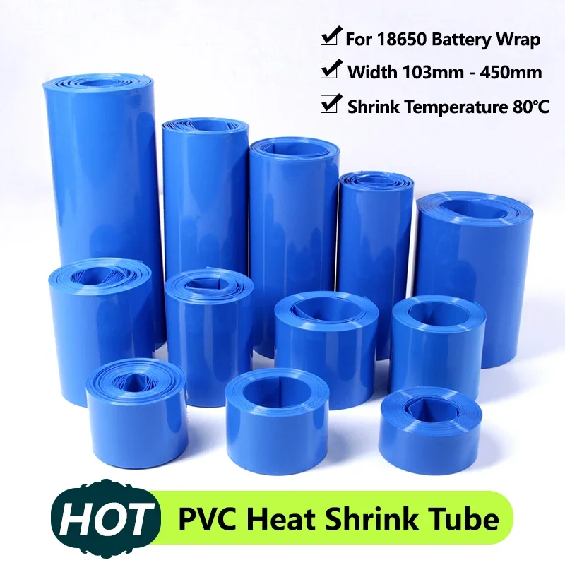 1/2/3/5m PVC Heat Shrink Tube 18650 Lipo Battery Pack 103 ~ 450mm Insulated Protection Film Wrap lithium Case Cable Sleeve Blue