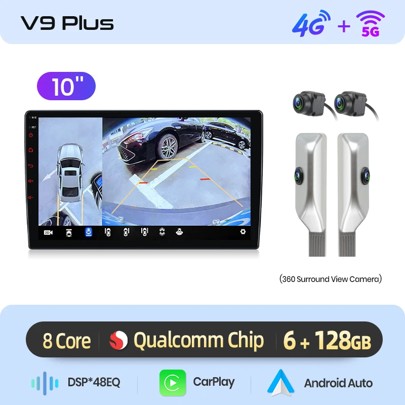 Junsun Qualcomm Autoradio 360 View Camera Draadloze CarPlay voor Apple Android Auto Universele Stereo Autoradio 4G GPS RDS WiFi BT